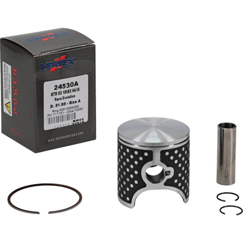 Vertex Pistons 24530A Vertex Piston 04-11 KTM 105 SX 105cc Cast Race Evolution Stroker Piston Kit 112cc 15mm