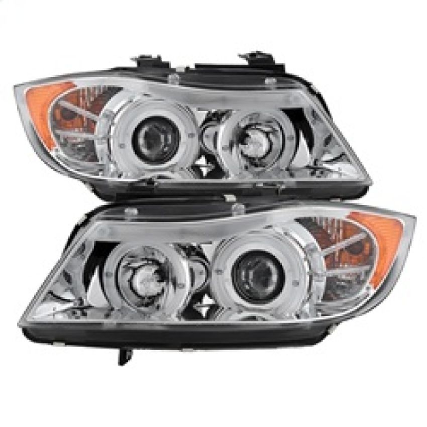 SPYDER 5009012 Projector Headlights - LED Halo - Amber Reflector - Eyebrow Bulb - Chrome