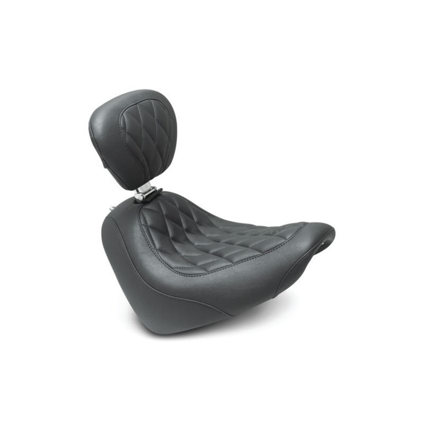 Mustang Motorcycle 83016 Mustang 18-21 Harley Fat Bob Wide Tripper Solo Seat w/Driver Backrest Diamond Stitch - Black