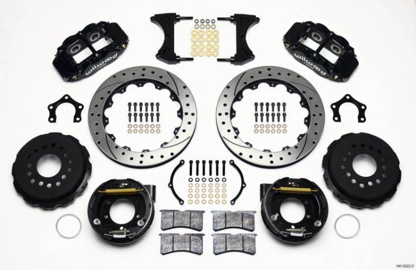 Wilwood 140-9222-D Narrow Superlite 4R Rear P-Brk Kit 12.88in Drilled Mopar/Dana 2.36in Off w/Snap Ring Brng