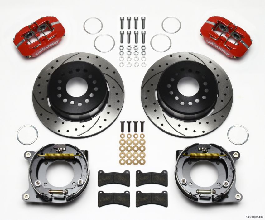 Wilwood 140-11405-DR Dynapro Low-Profile 11.00in P-Brake Kit Drill-Red 55-57 Chevy 2.34in Offset