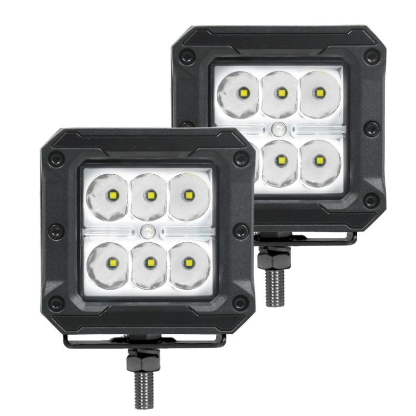 Go Rhino 751803023SCS Xplor Bright Series Cube LED Spot Light Kit (Surface/Threaded Stud Mount) 3x3 - Blk (Pair)