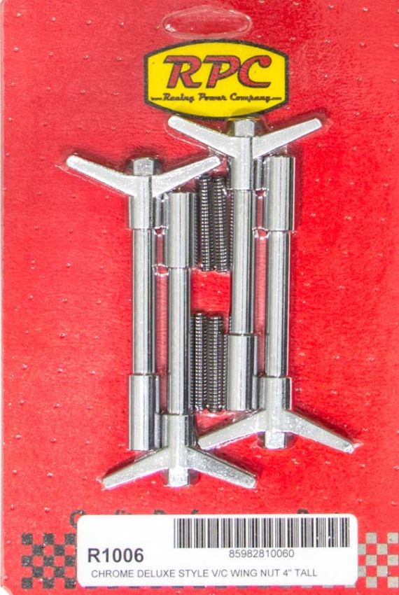RACING POWER CO-PACKAGED RPCR1006 4in Chrome Wing Nuts 1 1/4-20  4pk