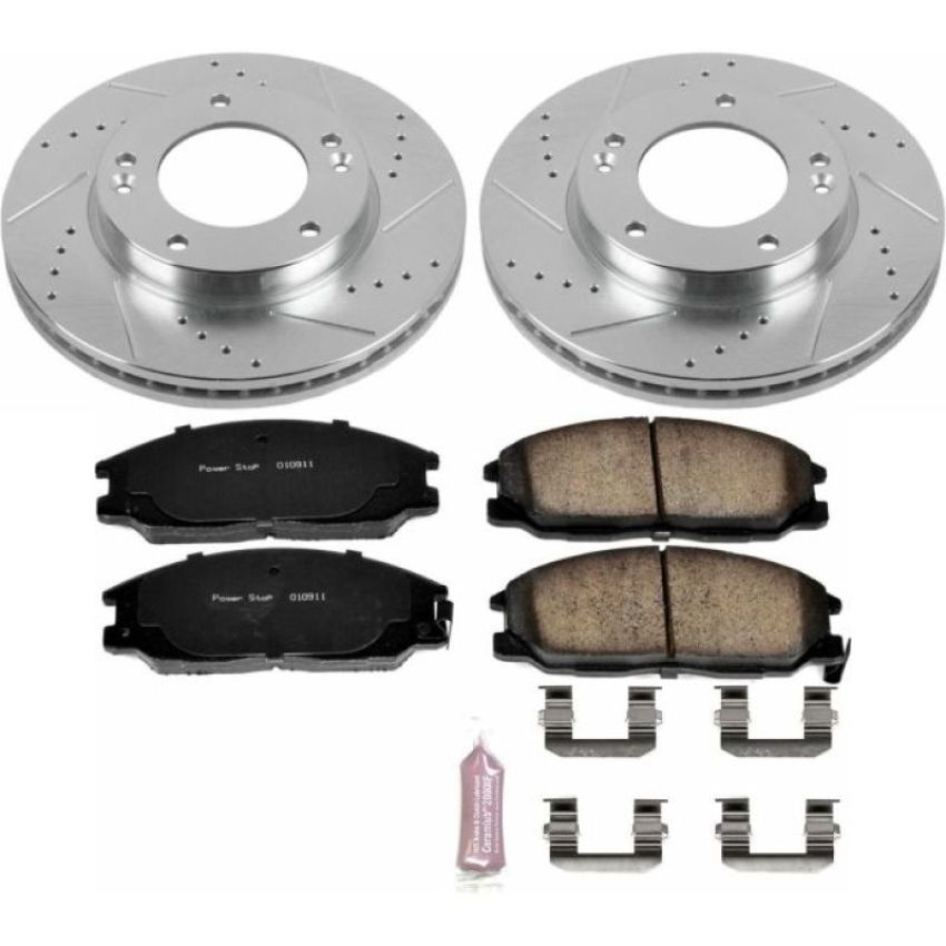 PowerStop K5908 Z23 Daily Driver Carbon-Fiber Ceramic Brake Pad and Drilled & Slotted Rotor Kit
