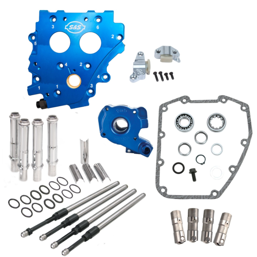 S&S Cycle 310-1271 99-06 BT Chain Drive Cam Chest Kit w/o Cam - Chrome Pushrod Tubes & Chain Tensioner