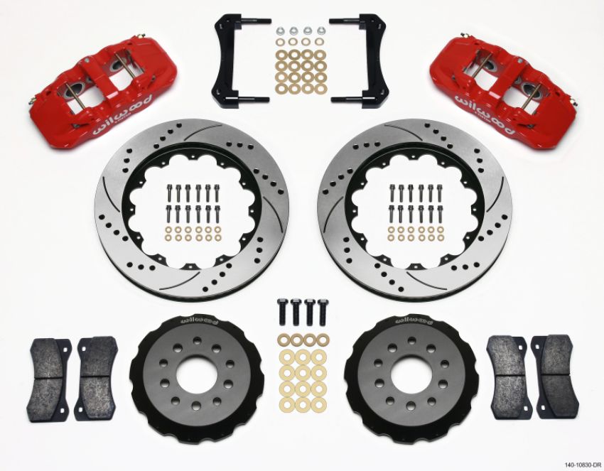 Wilwood 140-10830-DR AERO6 Front Hat Kit 14.00 Drilled Red 2005-2014 Mustang