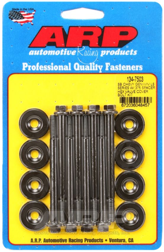ARP 134-7503 Small Block Chevy GENIII/IV LS Series .375 Spacer Hex Valve Cover Bolt Kit - Black