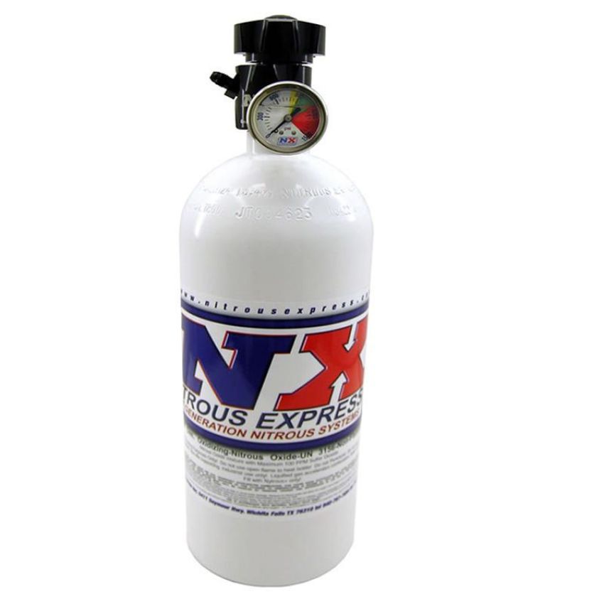 Nitrous Express 11101 10 LB BOTTLE W/ LIGHTNING 500 VALVE (6.89 DIA. X 20.19 TALL) W/ GAUGE