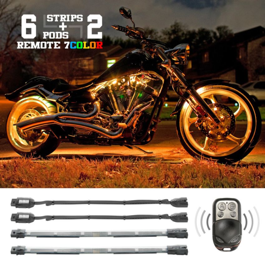 XKGLOW XK034015 XK Glow Flex Strips 7 Color LED Accent Light Motorcycle/ATV (6xCompact Pods + 2x10In)