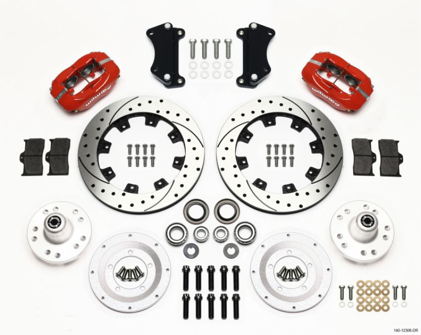 Wilwood 140-12306-DR Forged Dynalite Front Kit 12.19in Drilled Red Heidts Tri -5 2 inch Drop Spindle