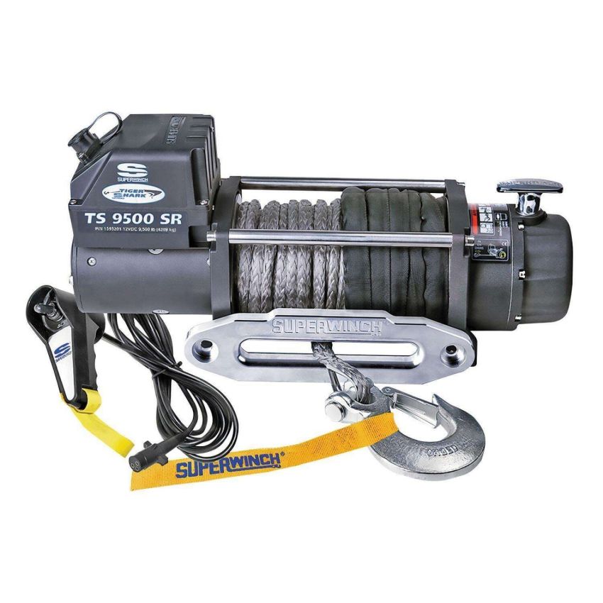 Superwinch 1595201 9500 LBS 12V DC 3/8in x 80ft Synthetic Rope Tiger Shark 9500 Winch