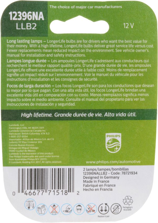 Philips 12396NALLB2 Philips LongerLife Miniature 12396NALL
