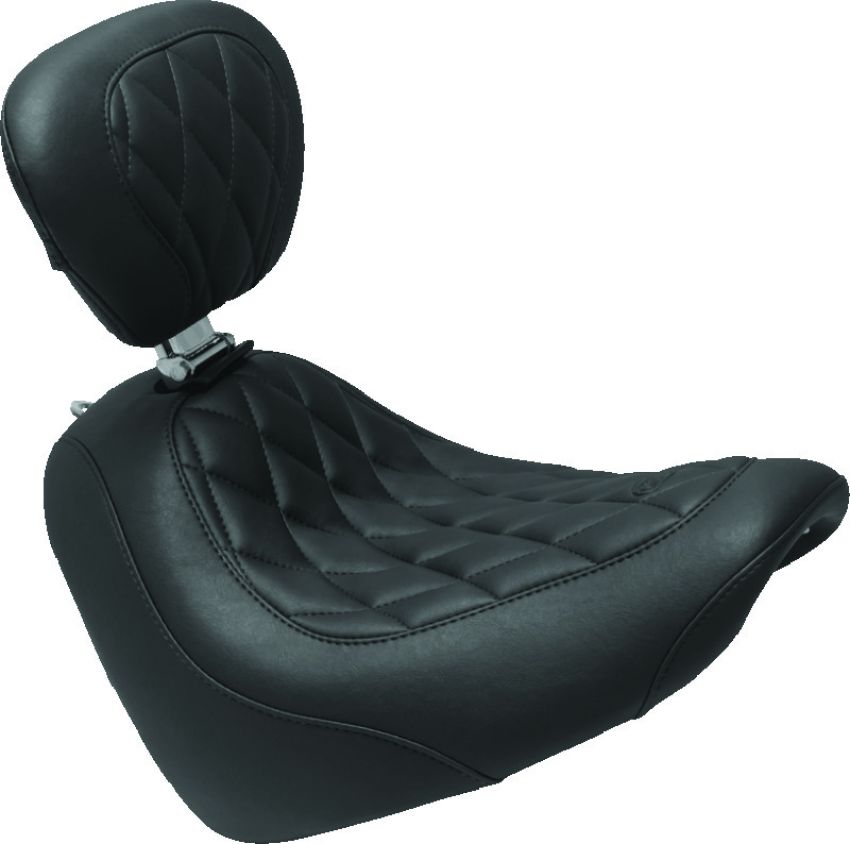 Mustang Motorcycle 83016 Mustang 18-21 Harley Fat Bob Wide Tripper Solo Seat w/Driver Backrest Diamond Stitch - Black