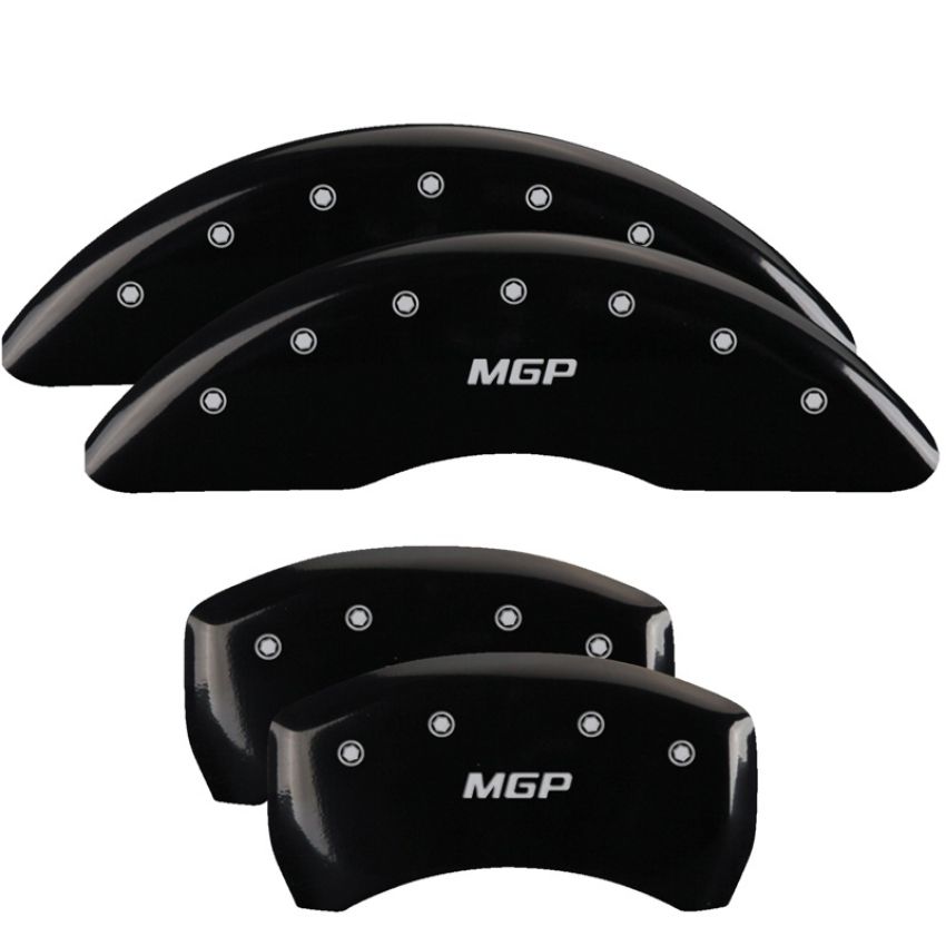 MGP 42012SMGPBK 4 Caliper Covers Engraved Front & Rear  Black finish silver ch