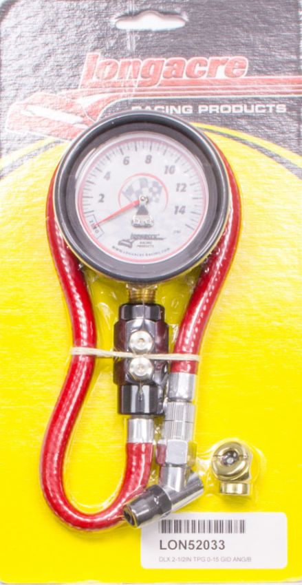 LONGACRE LON52-52033 Tire Gauge 0-15PSI 2.5in GID Dual Bleed Deluxe