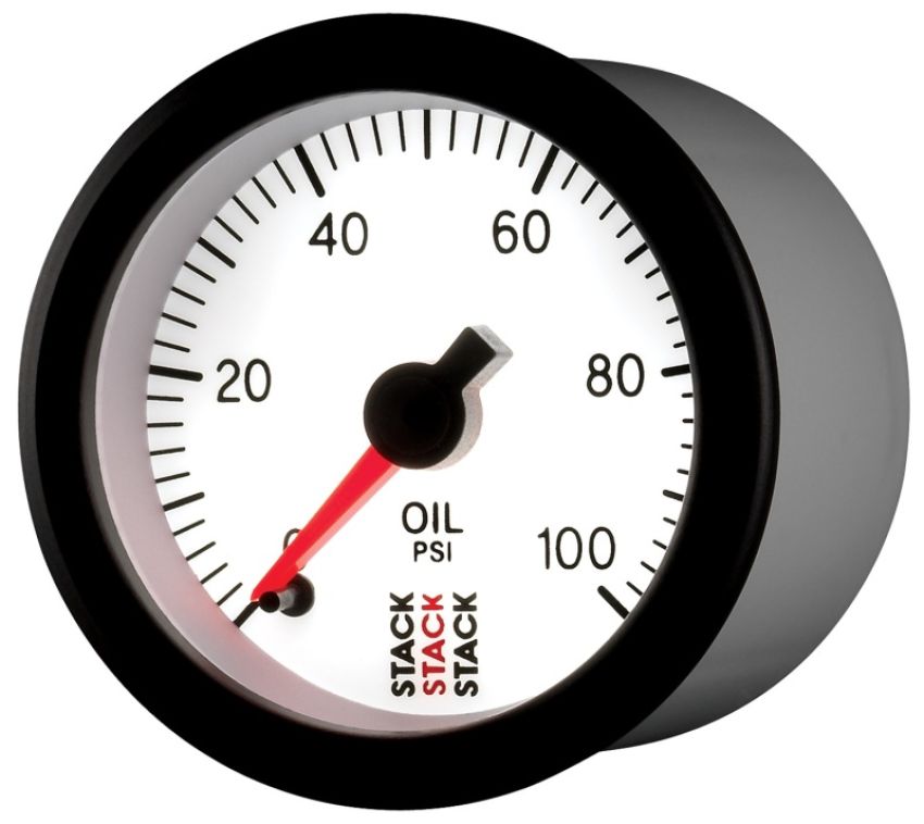 AutoMeter ST3352 Stack 52mm 0-100 PSI 1/8in NPTF Male Pro Stepper Motor Oil Pressure Gauge - White