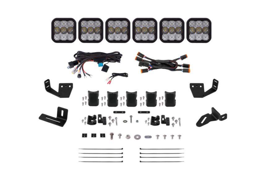 Diode Dynamics DD7820 Prinsu/Sherpa Roof Racks SS5 6-Pod CrossLink Mounting Kit - Pro White Combo