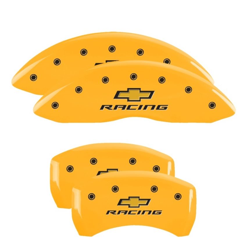 MGP 14231SBRCYL 4 Caliper Covers Engraved Front & Rear Chevy racing Yellow finish black ch
