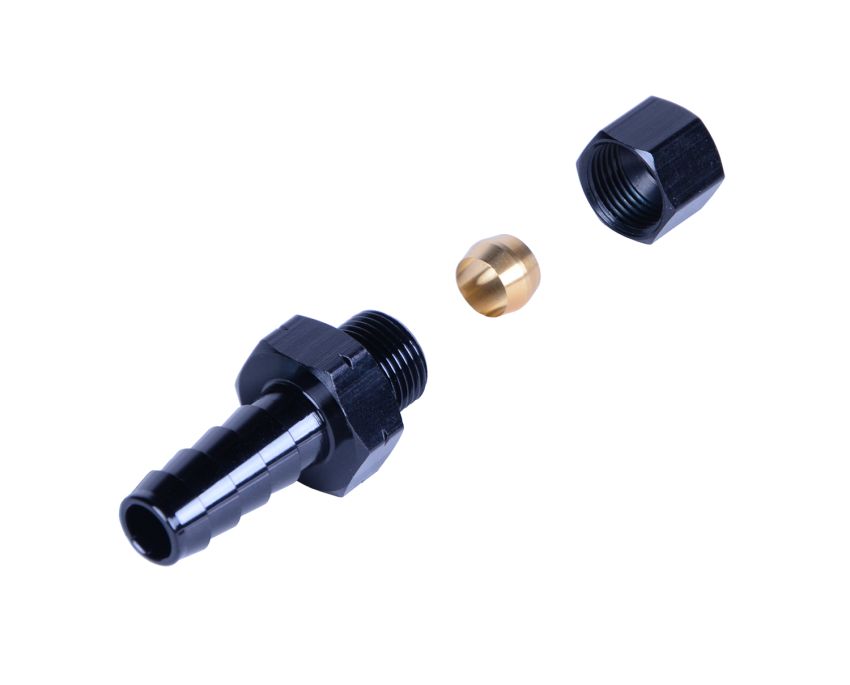 Derale 13041 5/16” Transmission Cooler Line to 3/8” Hose Barb Black anodized Fitting