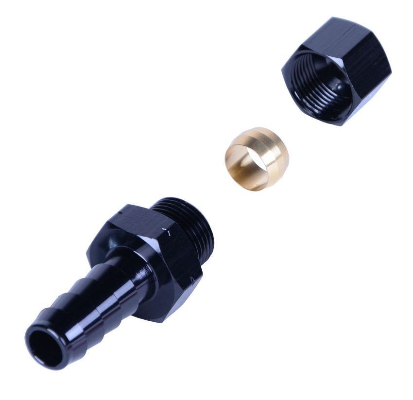 Derale 13042 3/8” Transmission Cooler Line to 3/8” NPT Hose Barb Black anodized Fitting