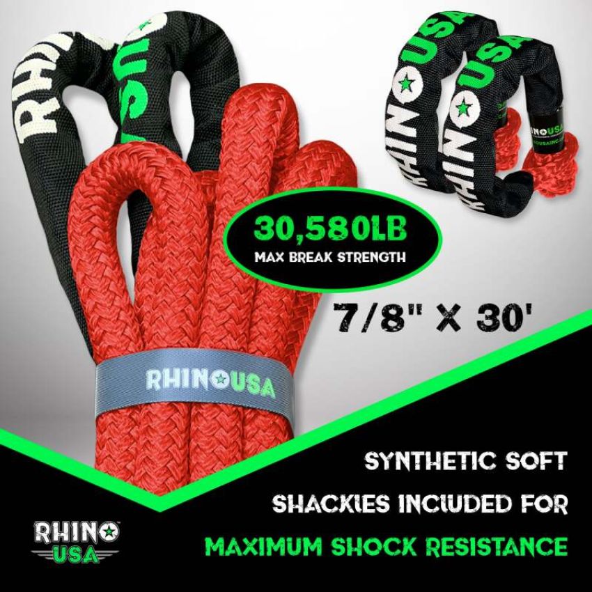 Rhino USA RG-KRKIT78X30-RED 7/8In X 30Ft Kinetic Rope Recovery Kit W/Soft Shackles (Red)