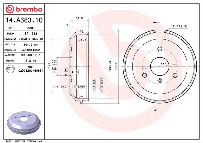 Brembo 14.A683.10 Premium OE Equivalent Brake Drum