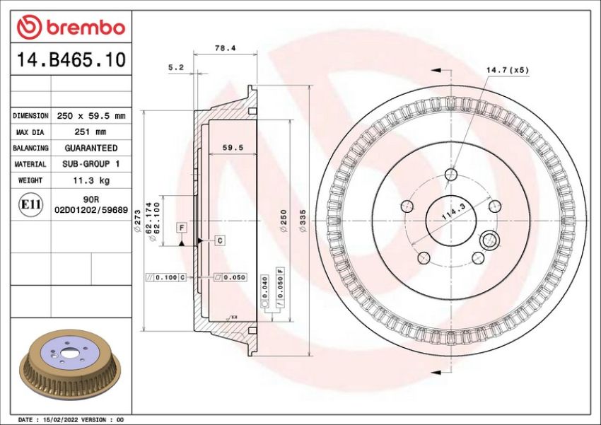 Brembo 14.B465.10 Premium OE Equivalent Brake Drum