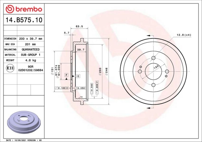 Brembo 14.B575.10 Premium OE Equivalent Brake Drum