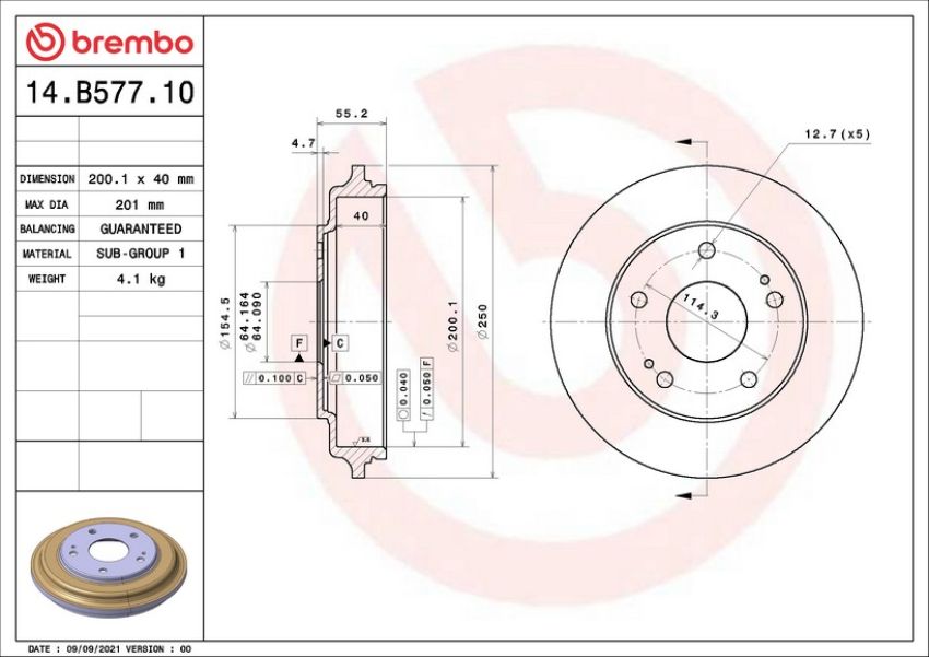 Brembo 14.B577.10 Premium OE Equivalent Brake Drum