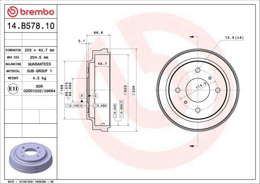 Brembo 14.B578.10 Premium OE Equivalent Brake Drum