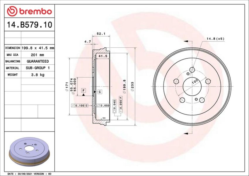Brembo 14.B579.10 Premium OE Equivalent Brake Drum