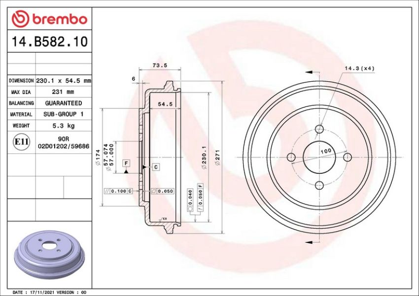 Brembo 14.B582.10 Premium OE Equivalent Brake Drum
