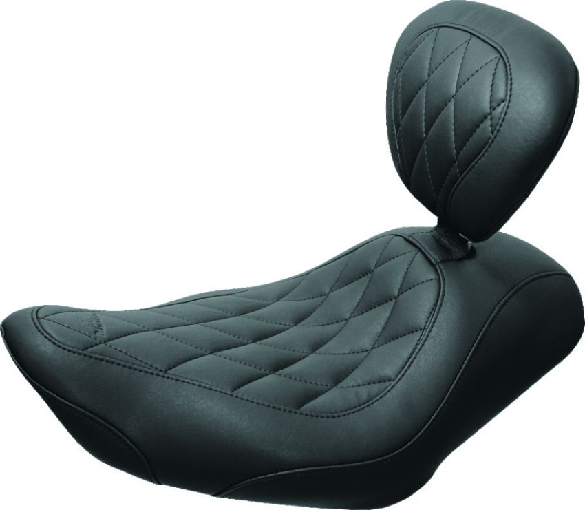 Mustang Motorcycle 79814 Mustang 04-21 Harley Sportster Wide Tripper Solo Seat w/Driver Backrest Diamond Stitch - Black