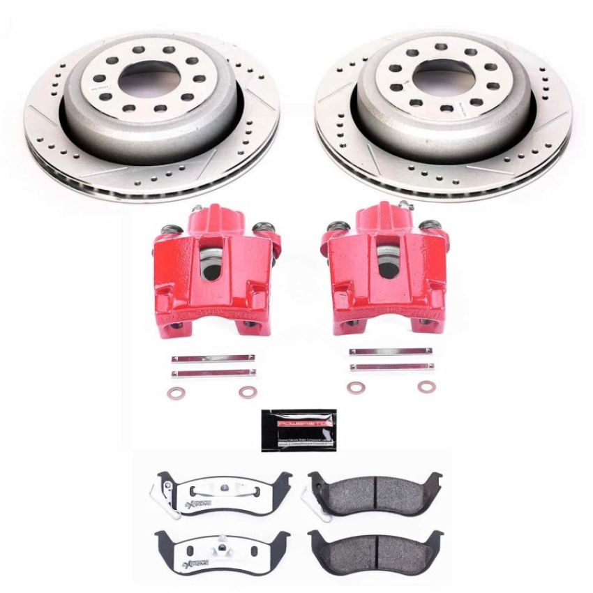PowerStop KC5293-26 Z26 Street Performance Ceramic Brake Pad, Drilled Slotted Rotor, and Caliper Kit