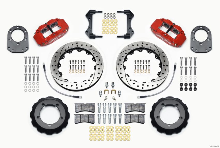 Wilwood 140-13304-DR Narrow Superlite 4R Front Hat Kit 12.88in Drill Red 66-75 Ford Bronco Dana 30/44 w/Lines