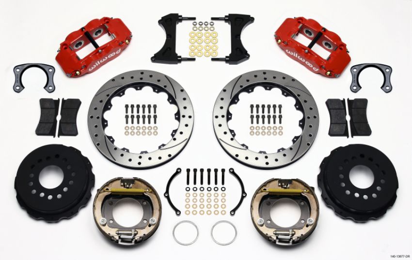 Wilwood 140-13677-DR Narrow Superlite 4R Rear P-Brk Kit 12.88in Drill Red Big Ford New Style