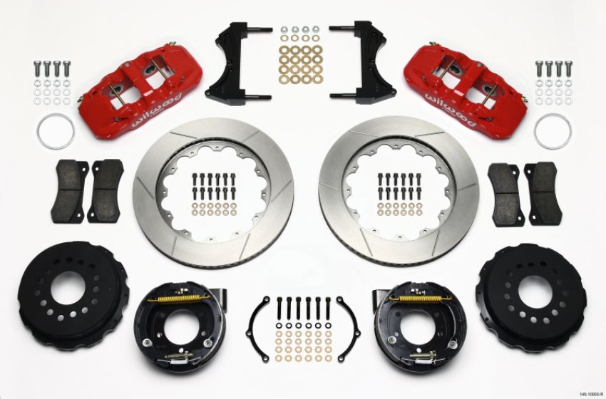 Wilwood 140-10950-R AERO4 Rear P-Brake Kit 14.00in Red 2005-2014 Mustang