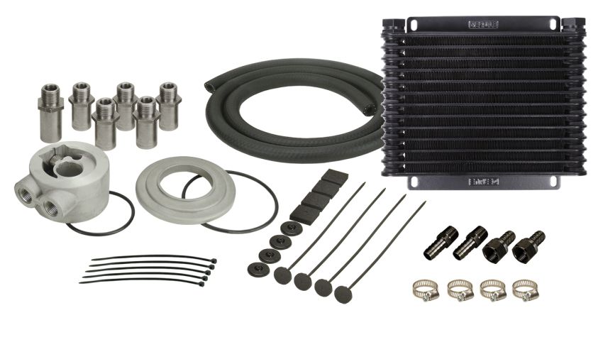 Derale 15405 13 Row Plate & Fin Engine Oil Cooler Kit with Sandwich Adapter