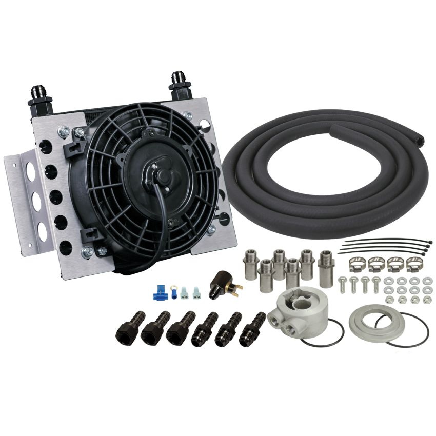 Derale 15450 15 Row Atomic Cool Plate & Fin Remote Engine Oil Cooler Kit, -8AN