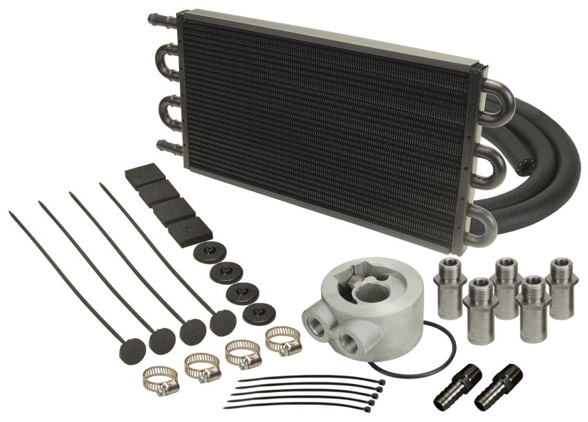 Derale 15502 6 Pass Series 7000 Alum/Copper Universal Engine Oil Cooler Kit Sandwich Adapter