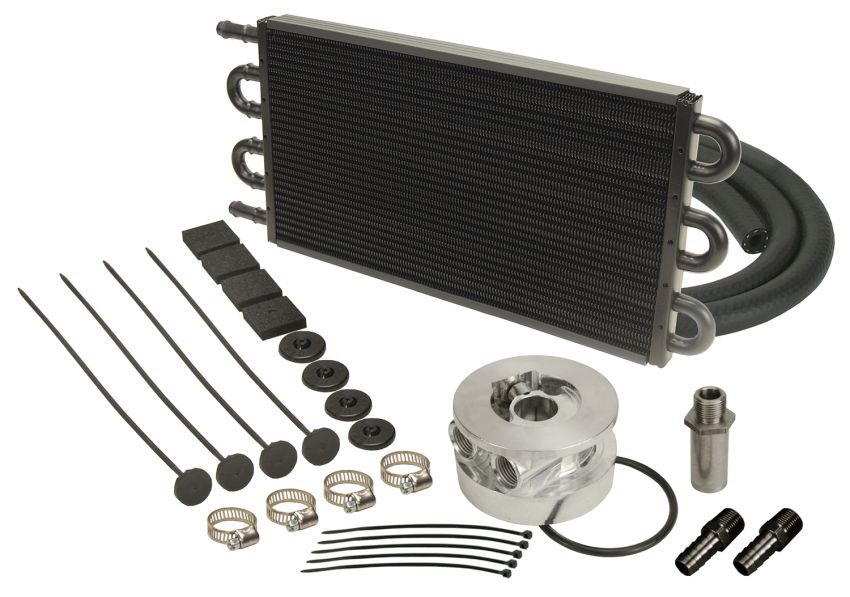 Derale 15503 6 Pass Series 7000 Aluminum/Copper GM V8 Engine Oil Cooler Kit Sandwich Adapter