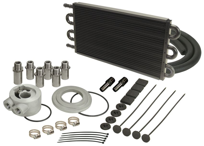 Derale 15505 6 Pass Series 7000 Alum/Copper Universal Engine Oil Cooler Kit Sandwich Adapter