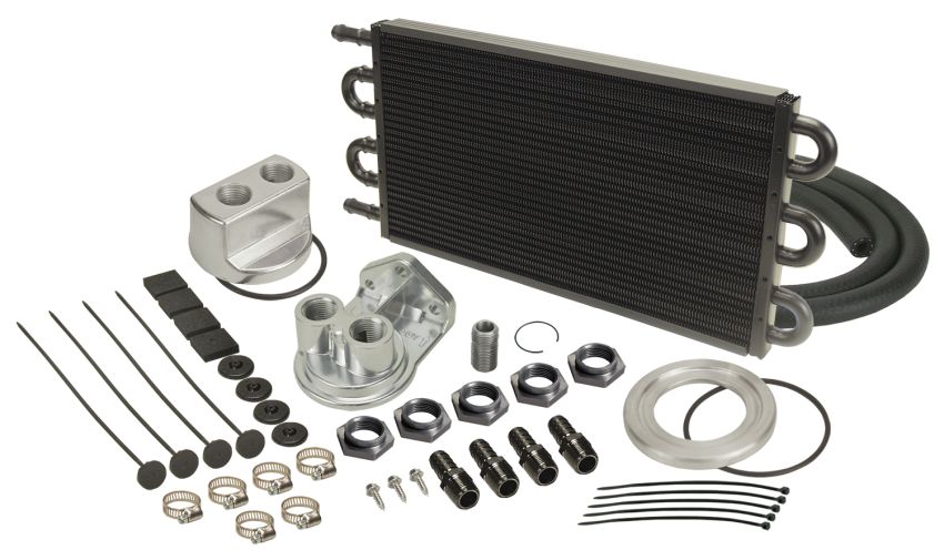 Derale 15551 6 Pass Series 7000 Alum/Copper Universal Engine Oil Cooler Kit, Spin On Adapter