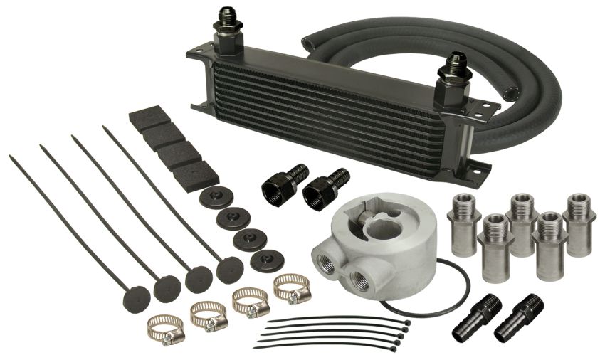 Derale 15602 10 Row Series 10000 Stack Plate Universal Engine Oil Cooler Kit Sandwich Adapter