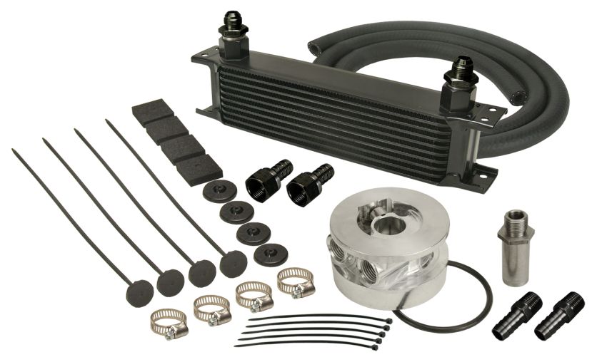 Derale 15603 10 Row Series 10000 Stack Plate GM V8 Engine Oil Cooler Kit, Sandwich Adapter