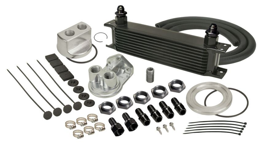 Derale 15651 10 Row Series 10000 Stack Plate Universal Engine Oil Cooler Kit, Spin On Adapter