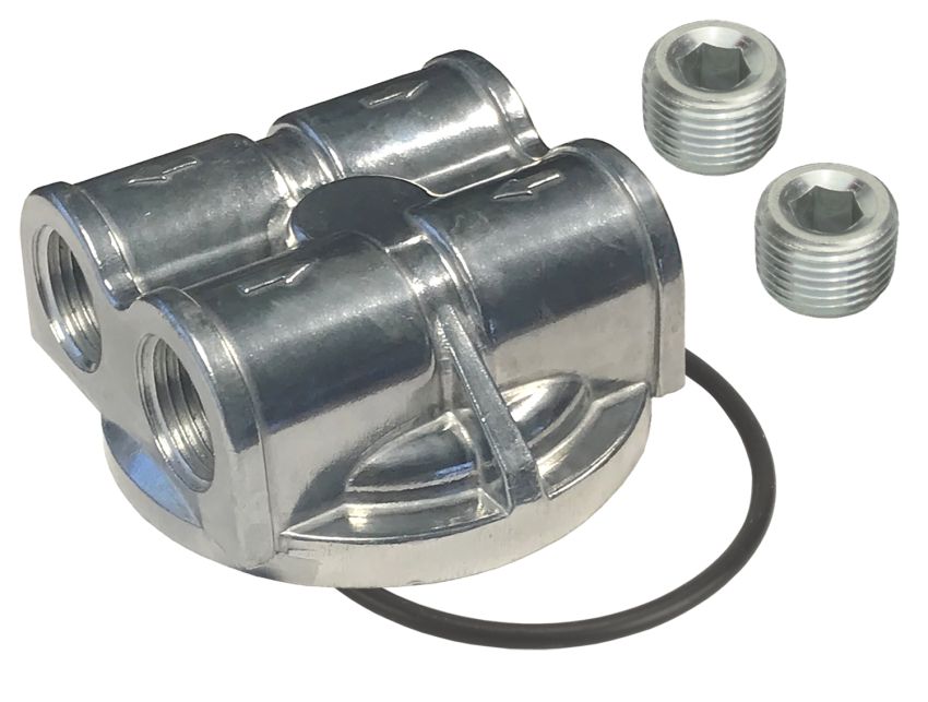 Derale 15746 Dual Side Ports Spin On Adapter with 1/2