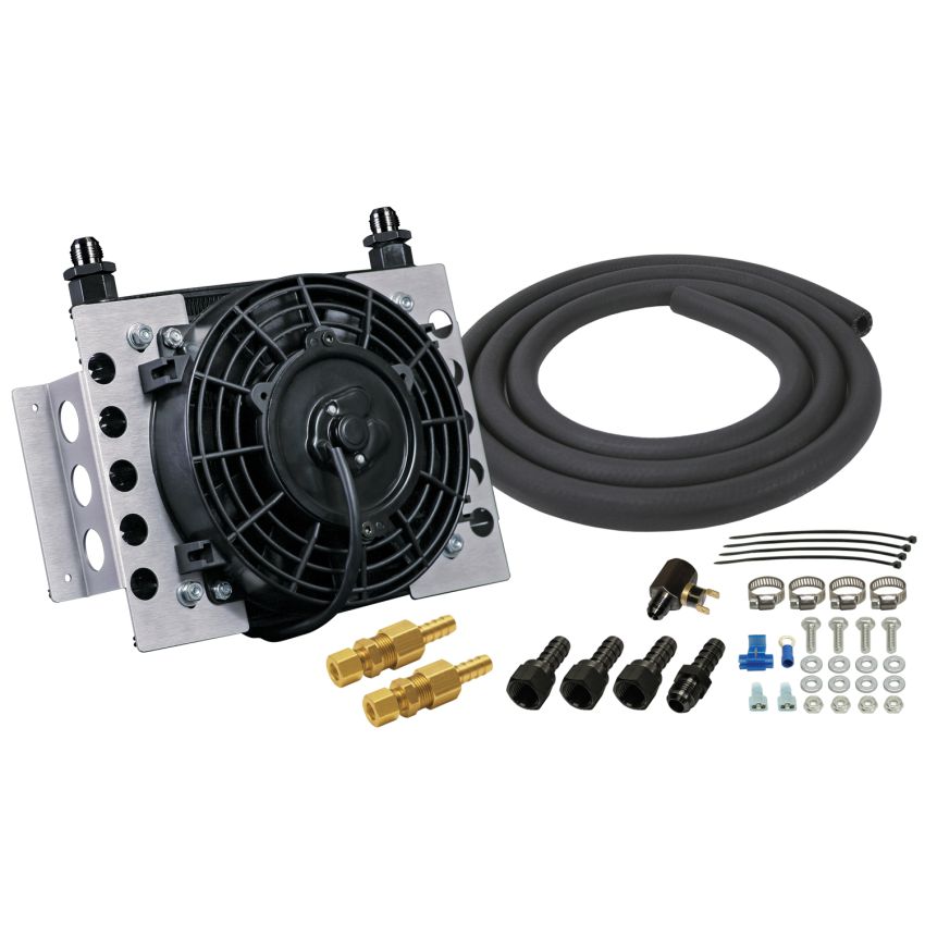 Derale 15950 15 Row Atomic Cool Plate & Fin Remote Transmission Cooler Kit, -8AN