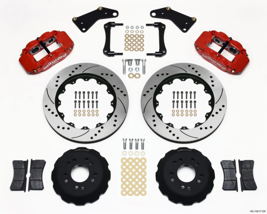 Wilwood 140-10617-DR Narrow Superlite 6R Front Hat Kit 14.00in Drill Red 65-82 Corvette C2/C3
