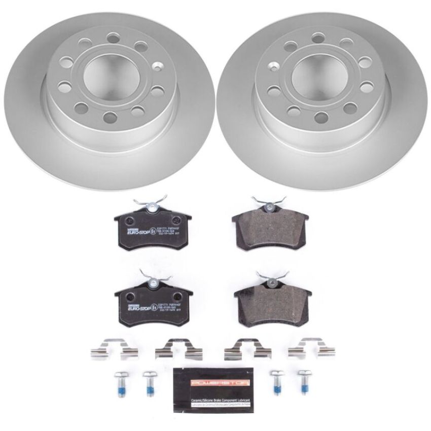 PowerStop ESK5671 Genuine Geomet Coated Rotors, ECE-R90 Brake Pads + Hardware Kit